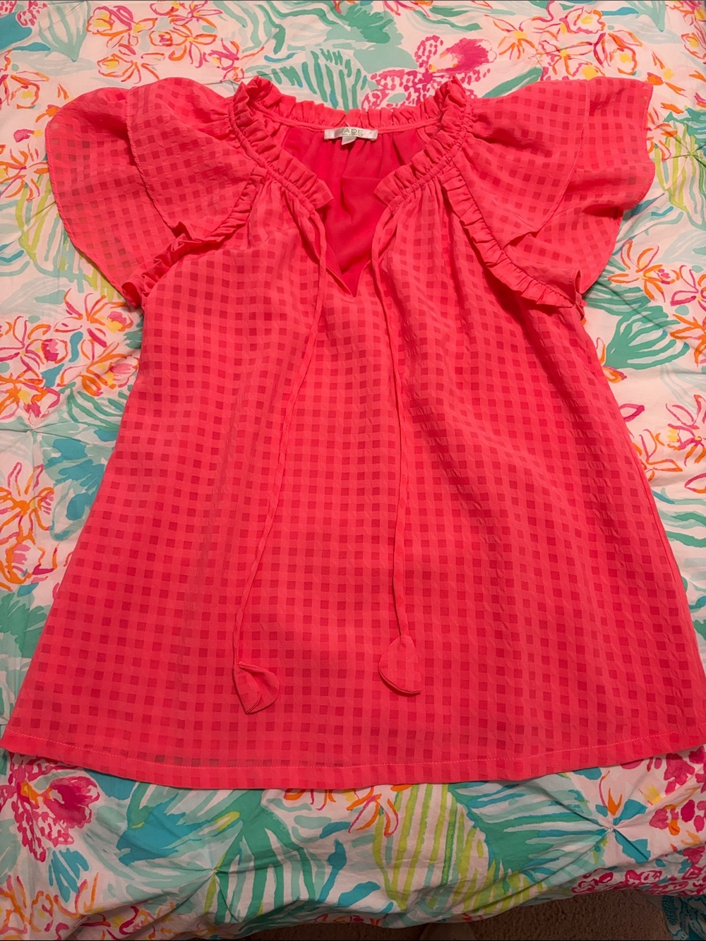 Jade Bright Coral Pink Flutter Sleeve Peasant Blouse